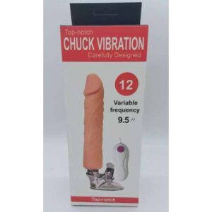 Pênis em Cyber Skin 12 modos de Vibração Bege com Ventosa - 20cm x 4 cm Chuck Vibration