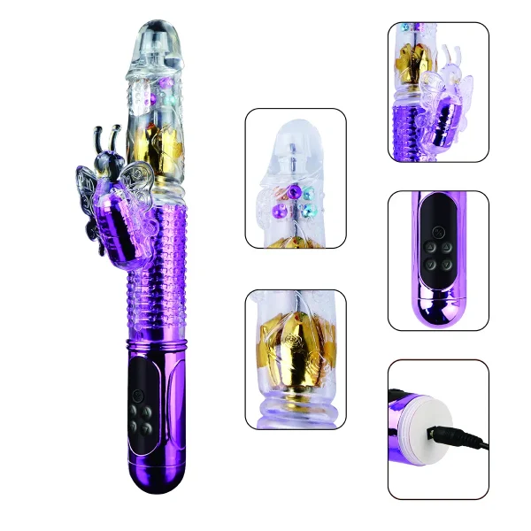 Vibrador Rabbit com estimulador clitoriano recarregável