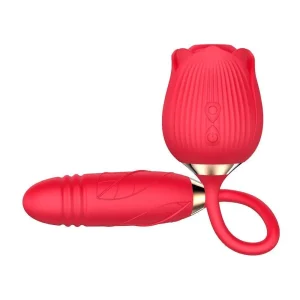 Vibrador Duplo Sugador em Formato de Rosa | Penetrador Vai e Vem