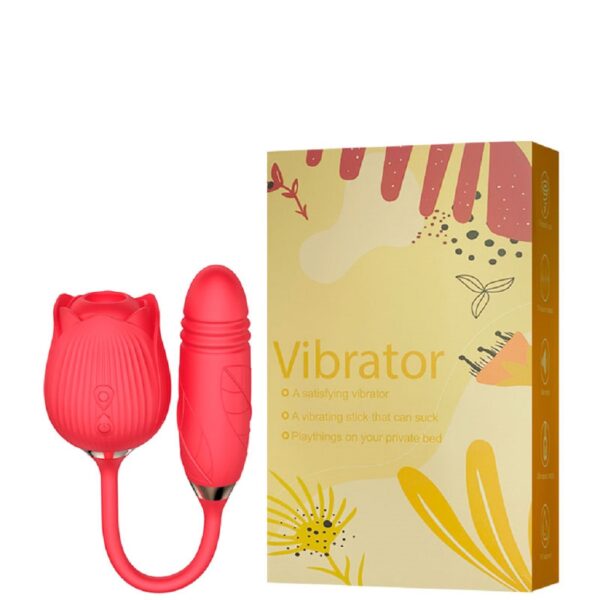 Vibrador Duplo Sugador em Formato de Rosa | Penetrador Vai e Vem - Image 3