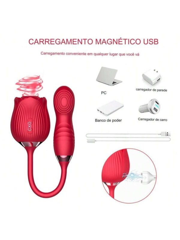 Vibrador Duplo Sugador em Formato de Rosa | Penetrador Ponto G - Image 2