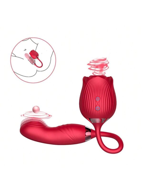 Vibrador Duplo Sugador em Formato de Rosa | Penetrador Ponto G